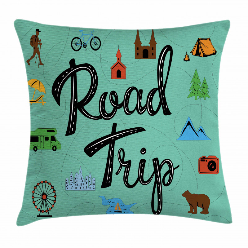 Road Trip Calligraphy with Map Pillow Cover