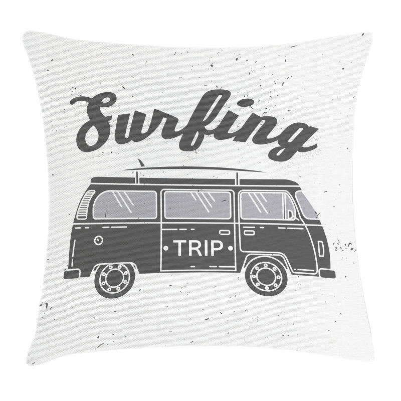 Vintage Van and Surfing Words Pillow Cover