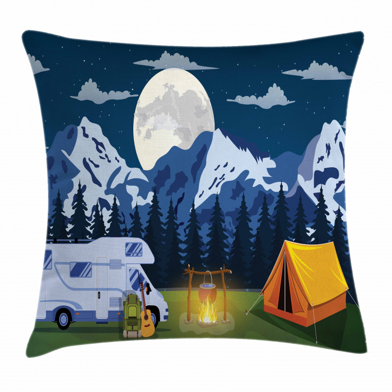Camping in the Woods at Night Pillow Cover