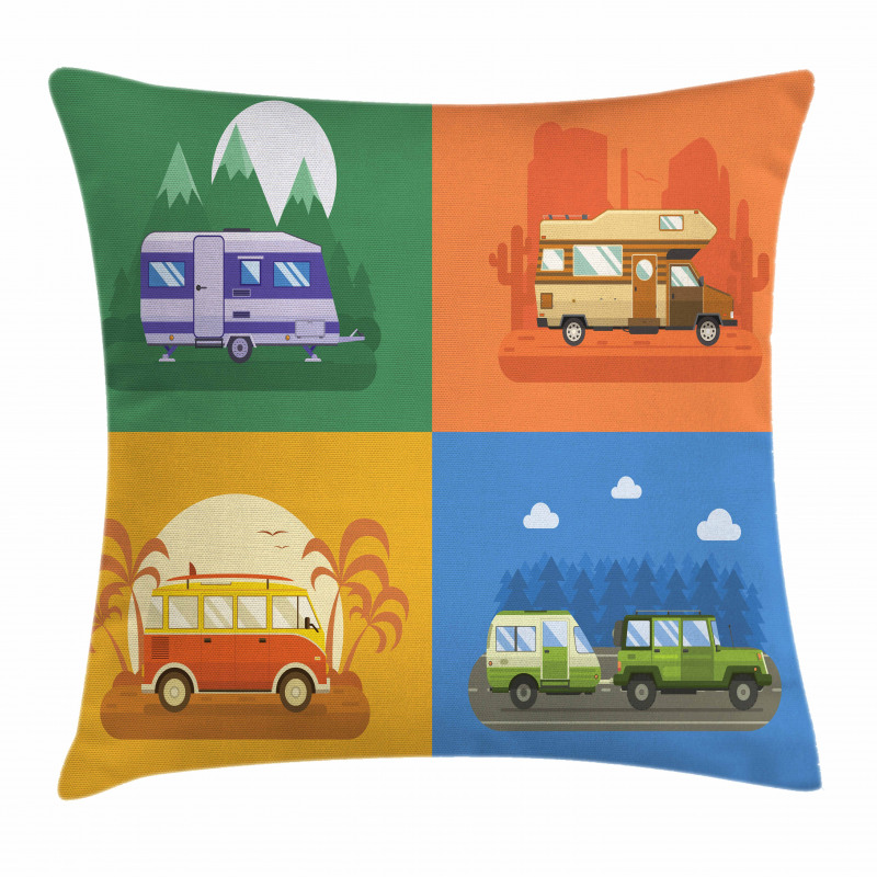Touristic Camp Areas Colorful Pillow Cover