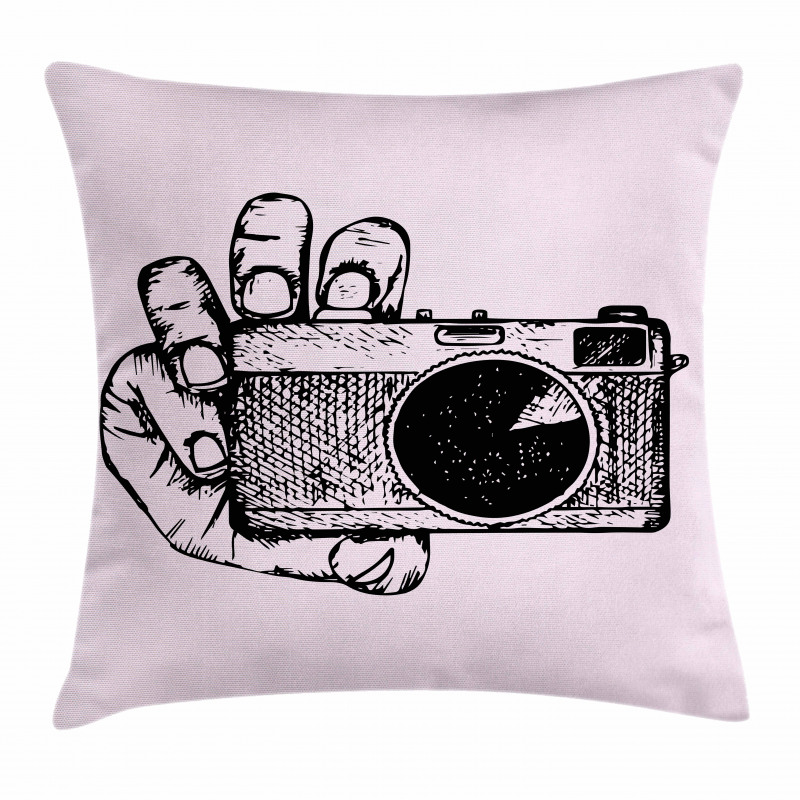 Sketch Style Camera Doodle Pillow Cover