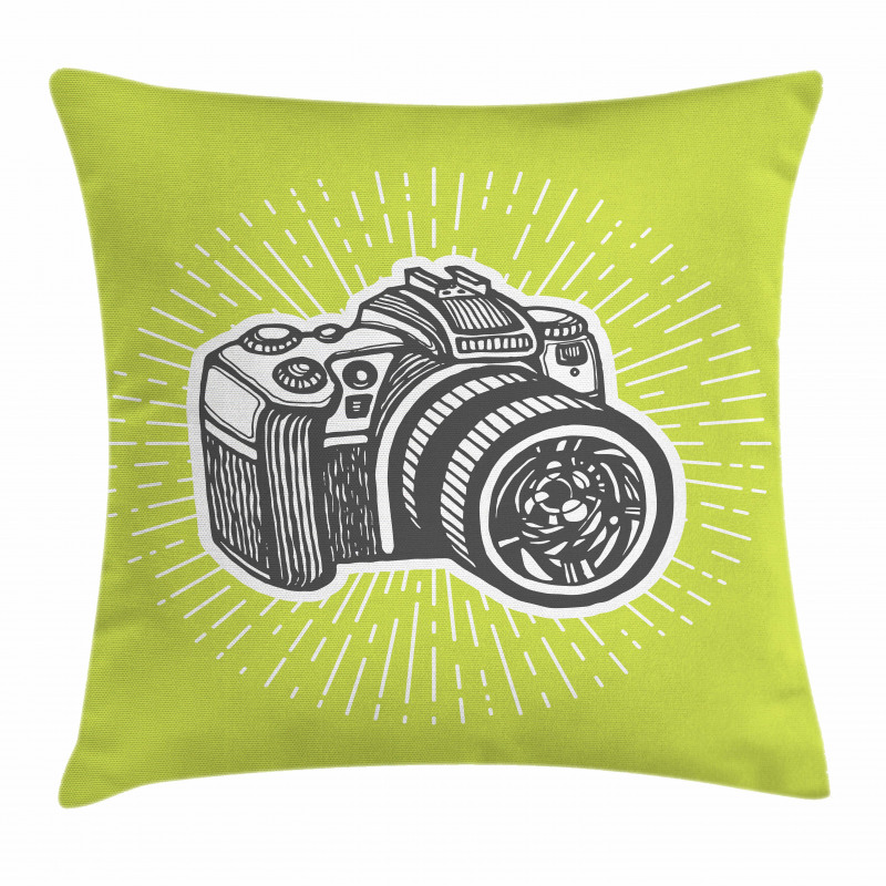 Sketch Style Camera Design Pillow Cover