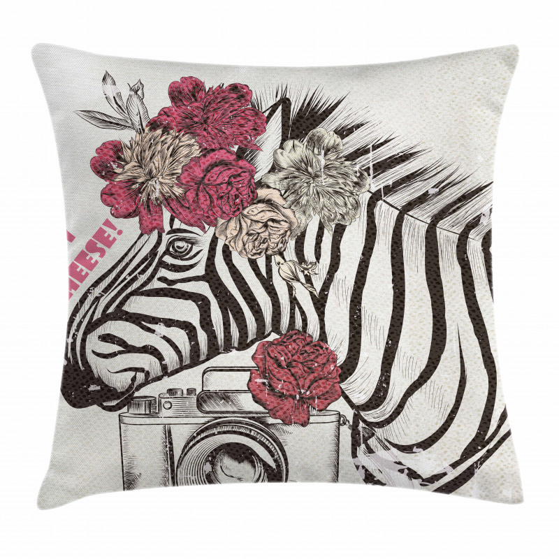 Zebra Head Say Cheese Words Pillow Cover