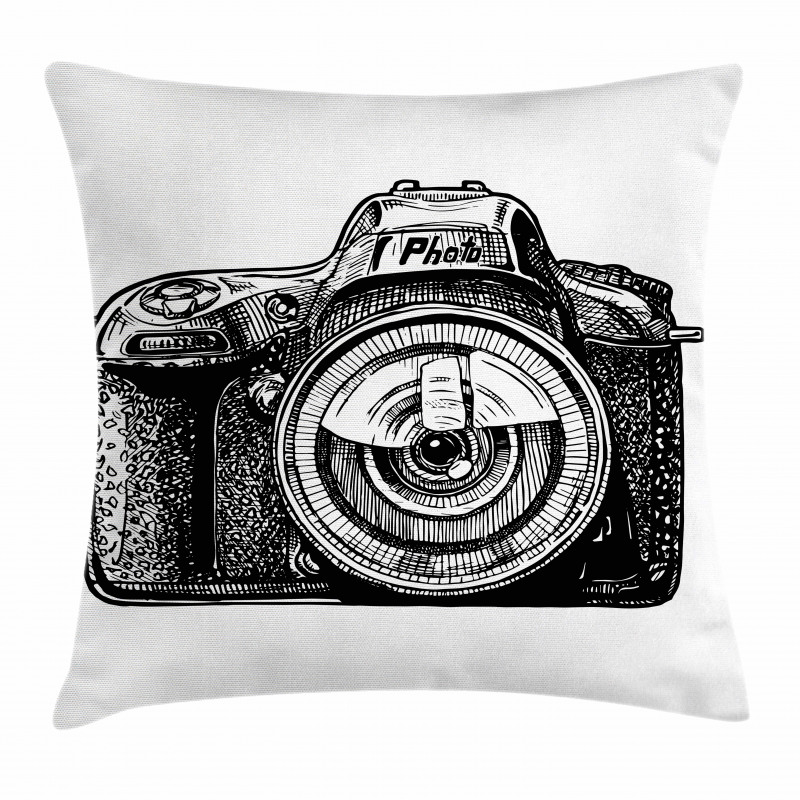 Monochromatic Style Camera Pillow Cover