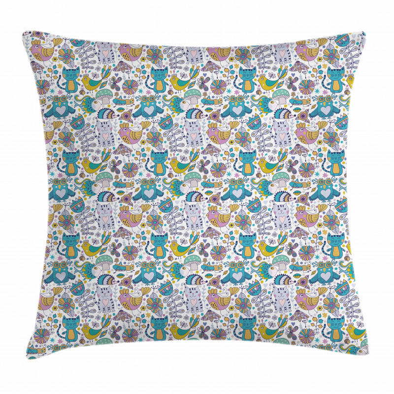 Cartoon Style Fauna Pattern Pillow Cover