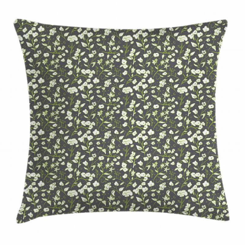 Flowers and Swirled Leaves Pillow Cover