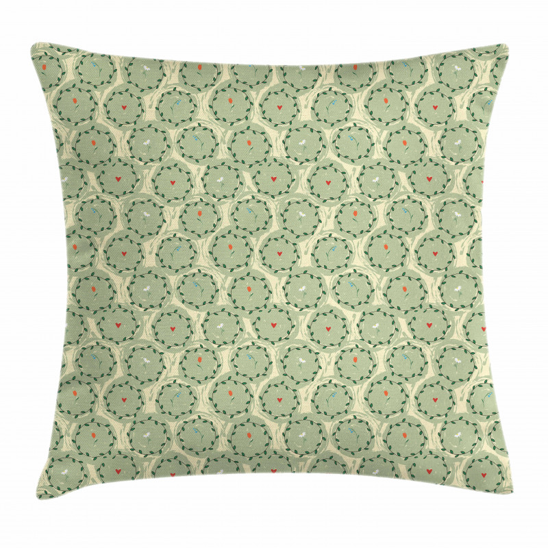 Leafy Circles with Flowers Pillow Cover