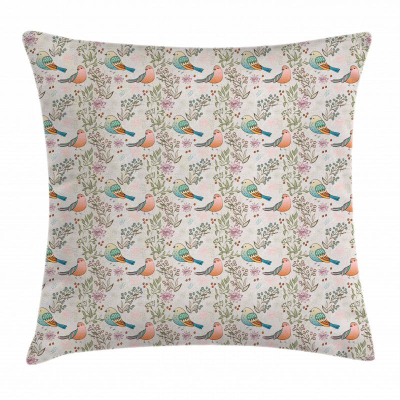 Birds and Flowering Branches Pillow Cover