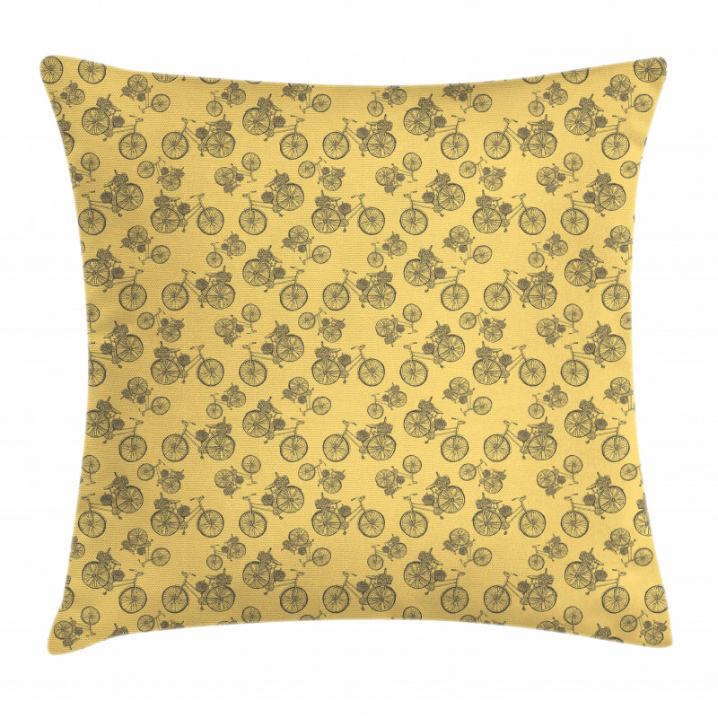 Old Bikes Floral Baskets Pillow Cover