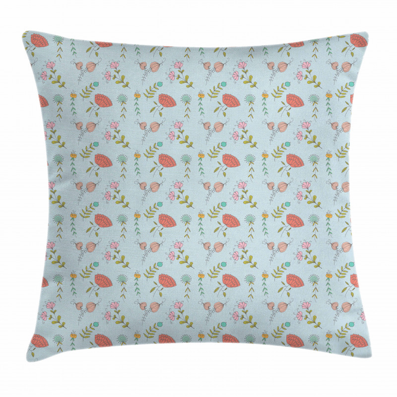 Doodle Blossoms Leaves Pillow Cover