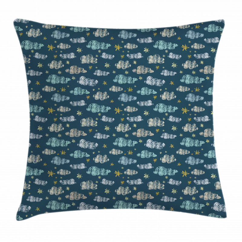 Grunge Clouds and Stars Pillow Cover
