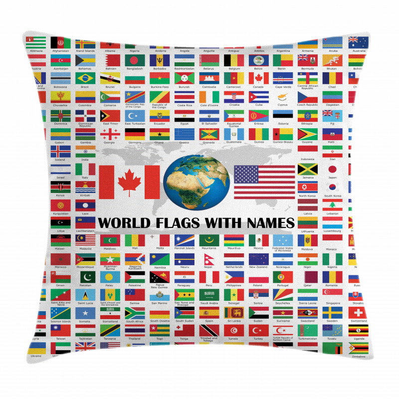 World Flags with Names Pillow Cover