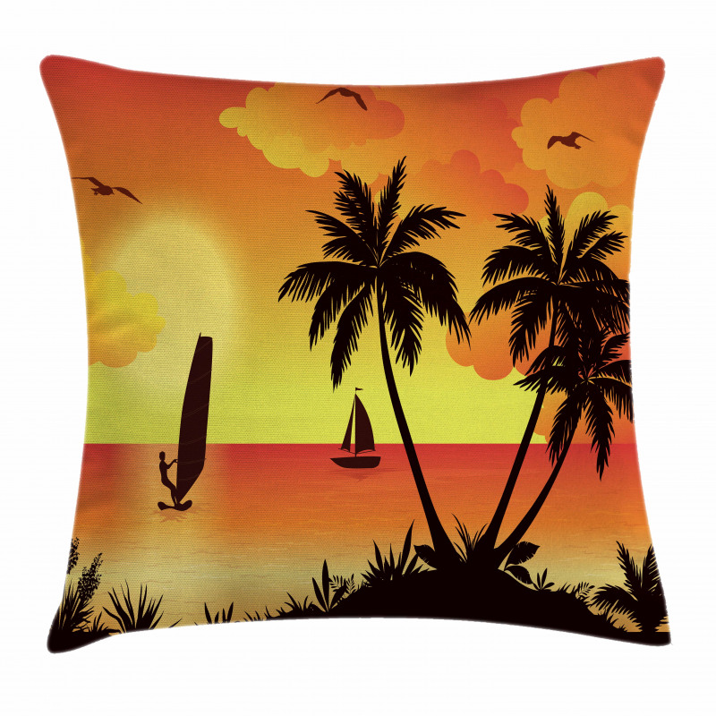 Coconut Palms and Surfer Pillow Cover