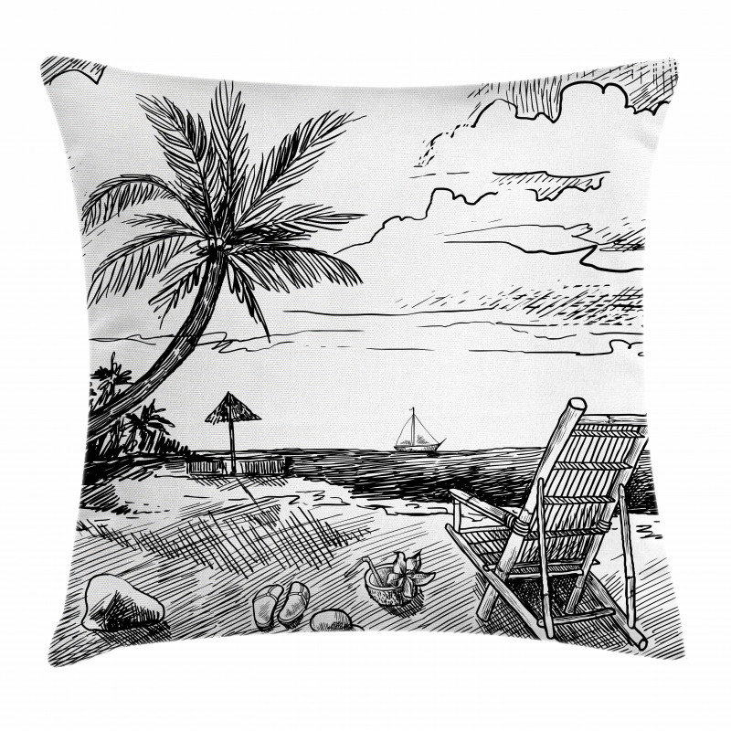 Beach Sketch with Chair Tree Pillow Cover
