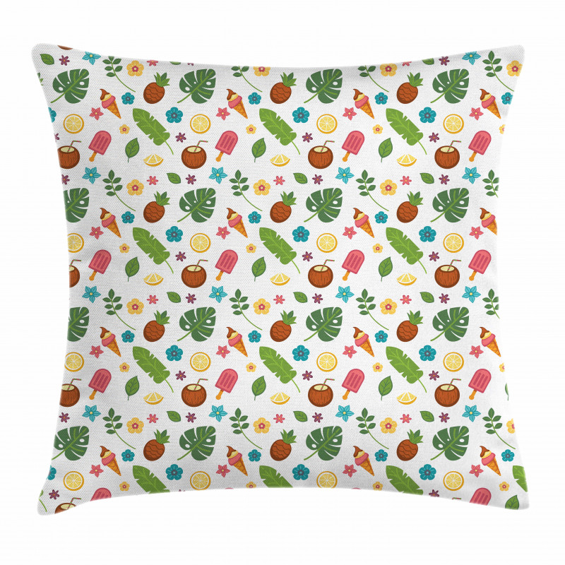 Ice Cream and Exotic Leaves Pillow Cover