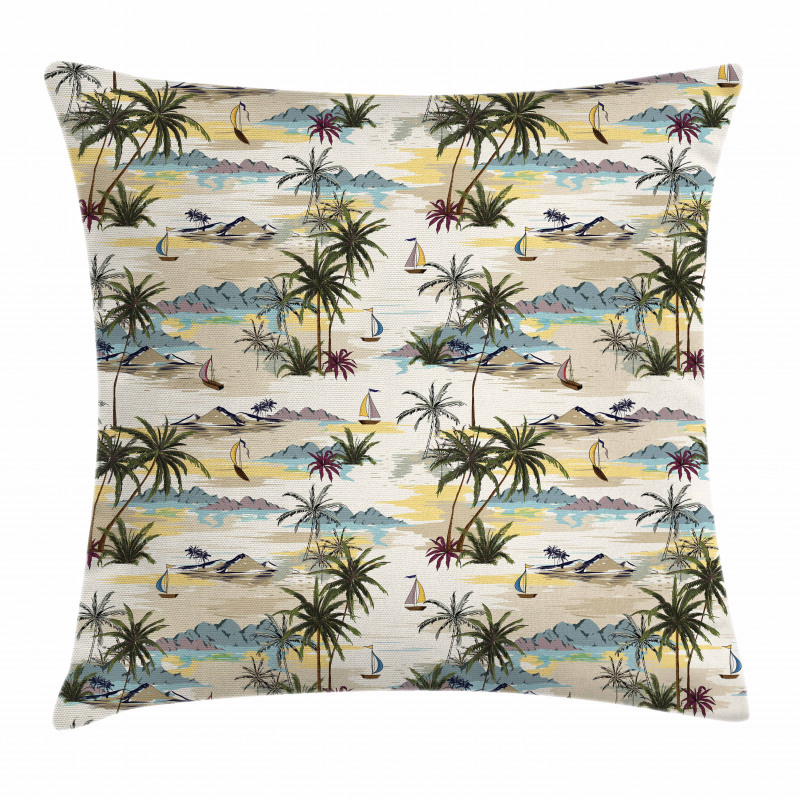 Pastel Hawaii Island Scene Pillow Cover