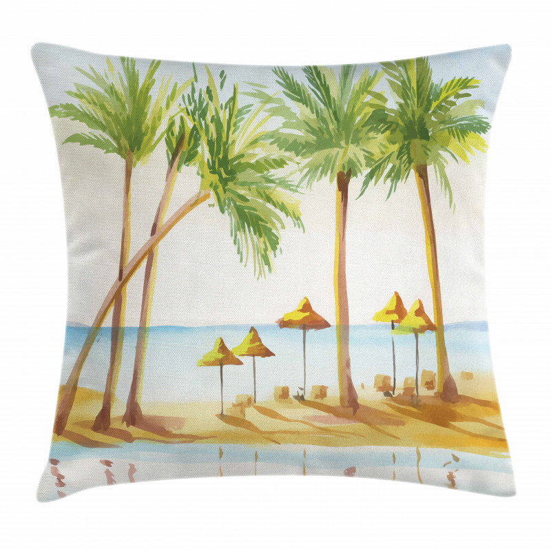 Sandy Beach and Palm Trees Pillow Cover