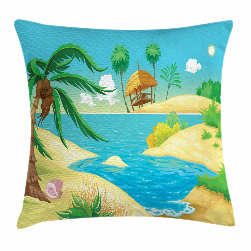Beach View Cartoon Design Pillow Cover