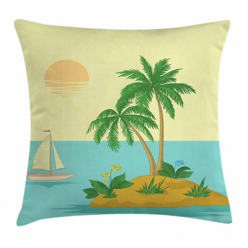 Tropical Palm Tree and Boat Pillow Cover