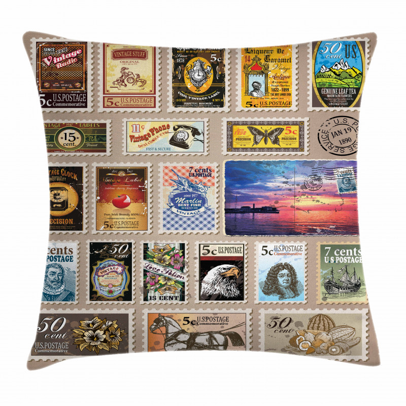 Traveler Tourist Stamps Pillow Cover