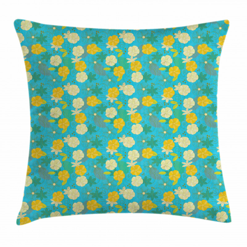 Flowers on Blue Pattern Pillow Cover