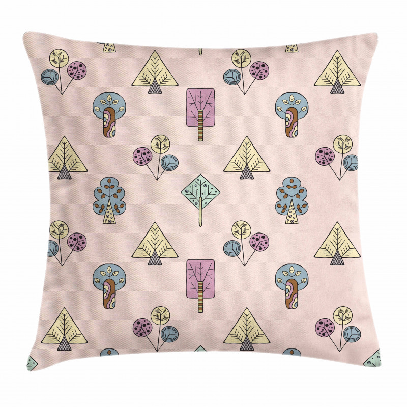 Cartoon Inspired Trees Pillow Cover