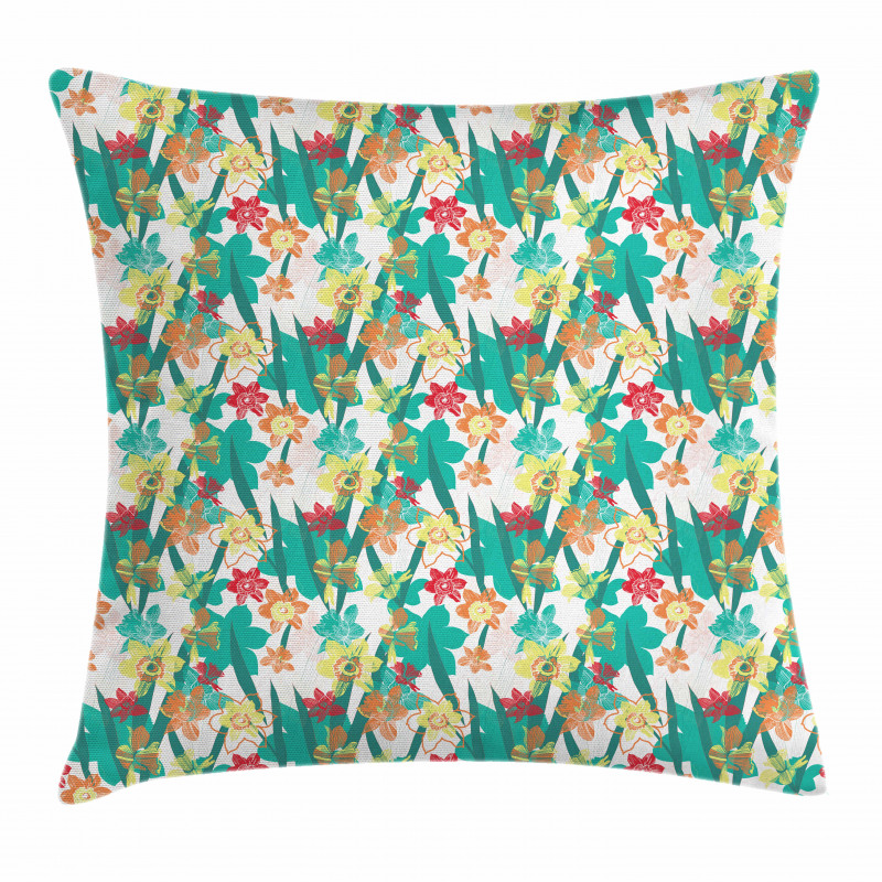 Colorful Flowers and Leaf Pillow Cover