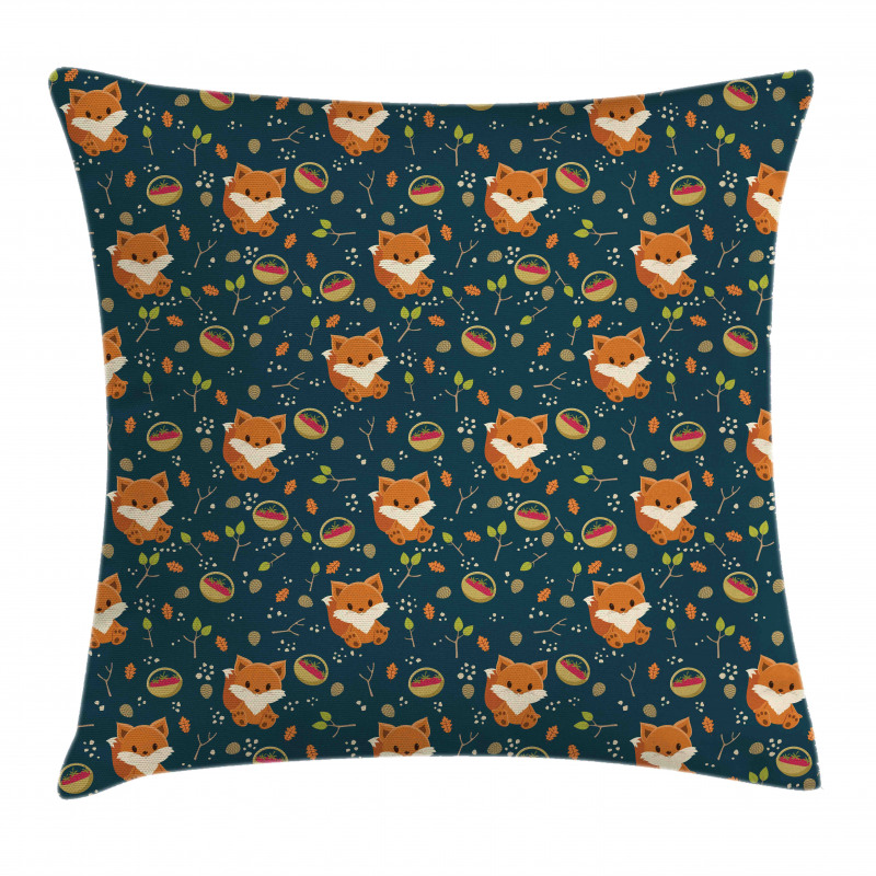 Fox Basket of Raspberry Pillow Cover