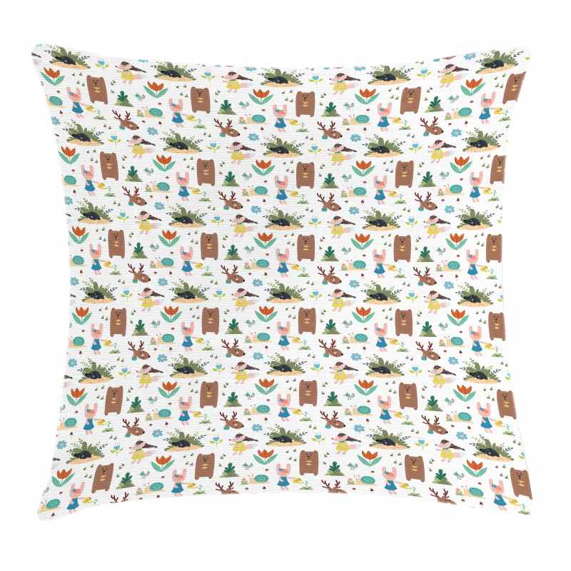 Cheerful Woodland Cartoon Pillow Cover