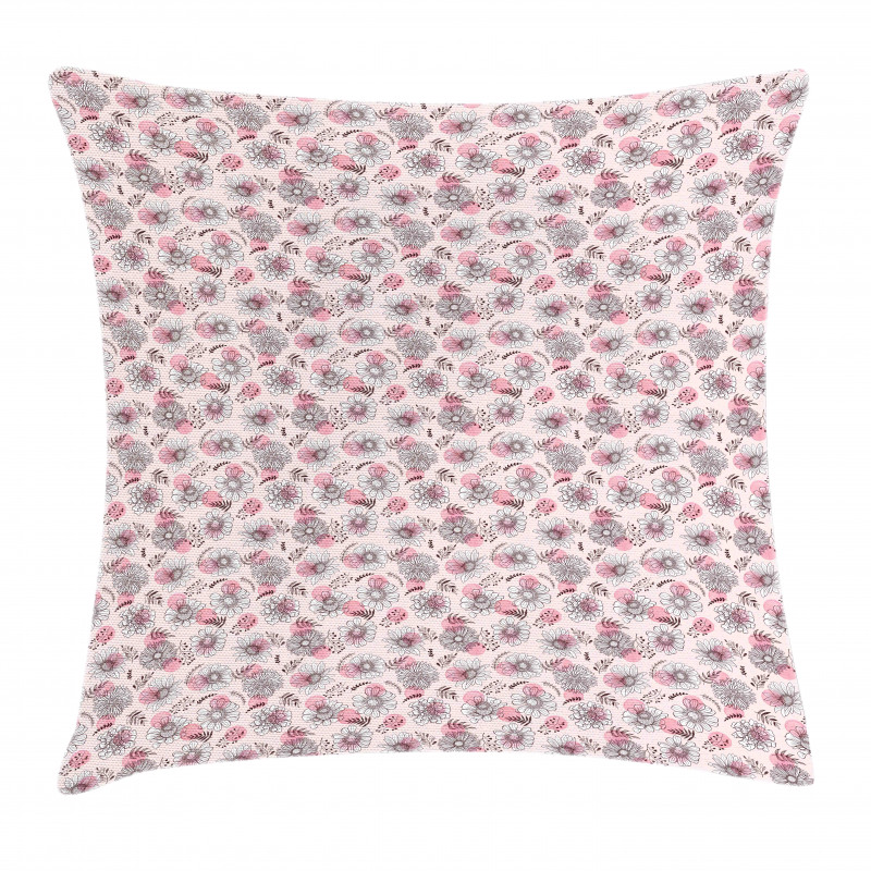Sketchy Flowers on Soft Pink Pillow Cover