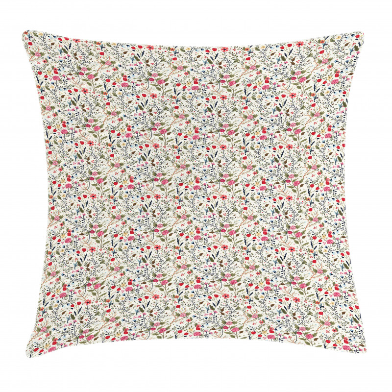 Roses Tulips and Sparrows Pillow Cover
