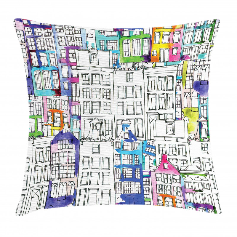 Watercolor Sketch Houses Pillow Cover