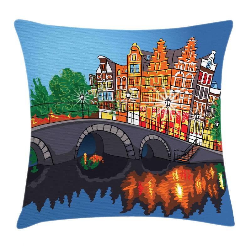 Night City Canal Bridge Pillow Cover