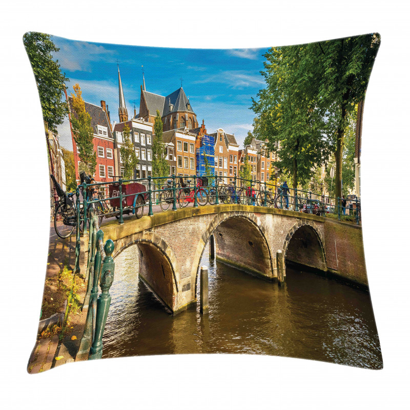 Old Bridge over a Canal Pillow Cover