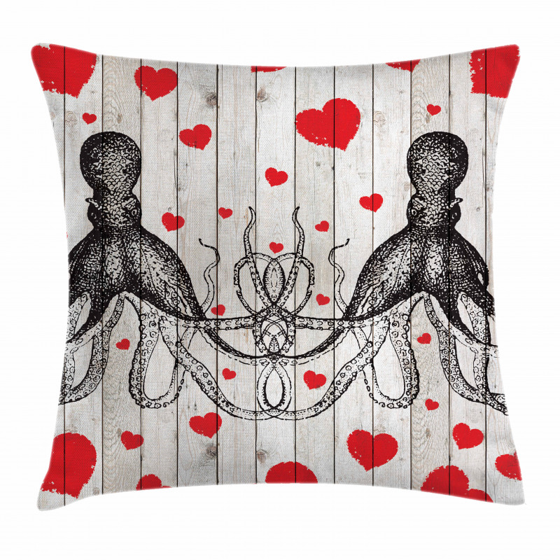 Octopus Sketch and Hearts Pillow Cover