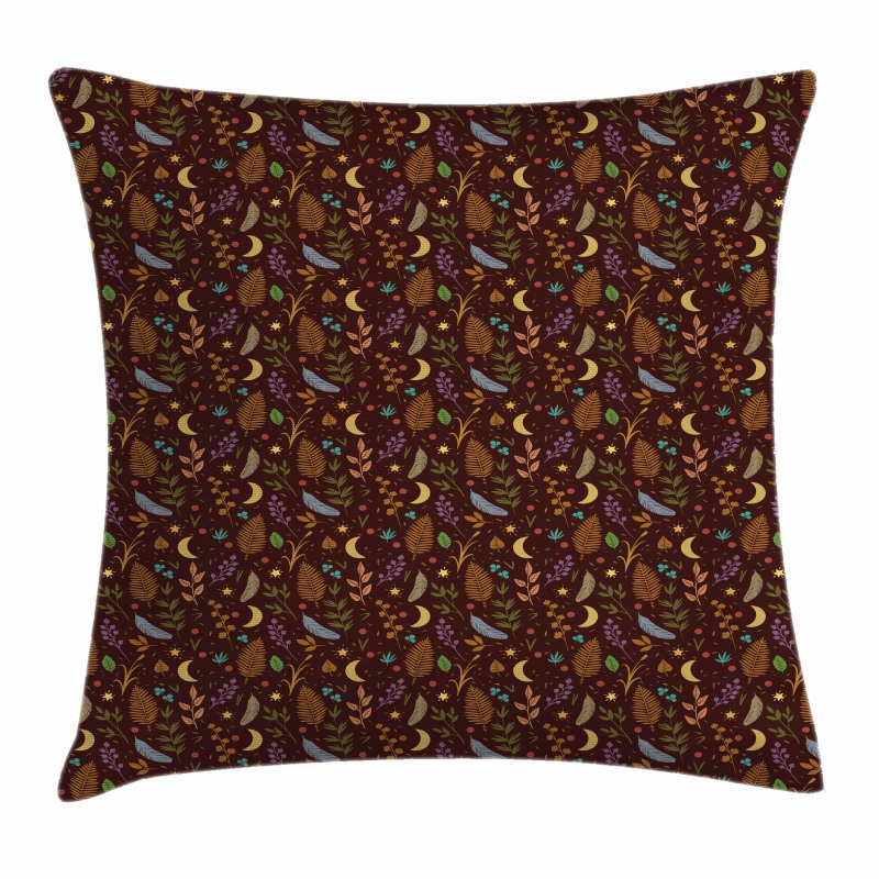 Star Moon and Foliage Motifs Pillow Cover