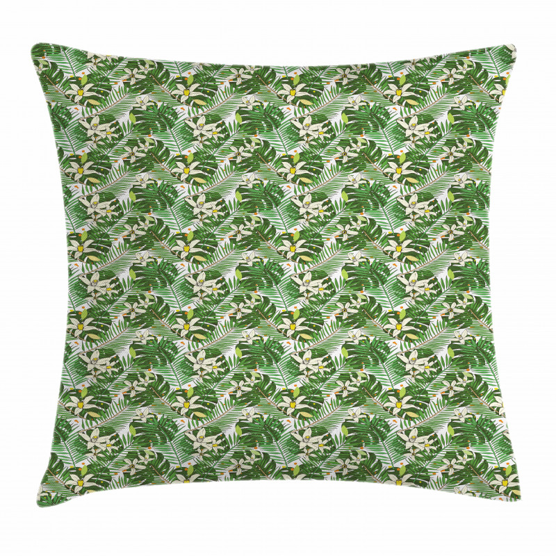 Flowers and Fern Leaves Pillow Cover
