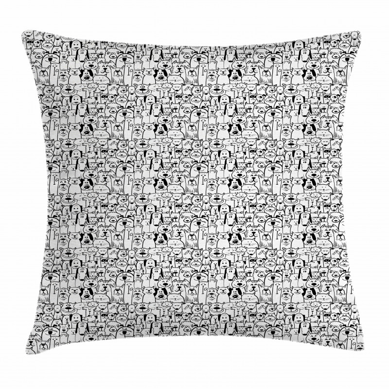 Monochrome Doodle Art Animals Pillow Cover