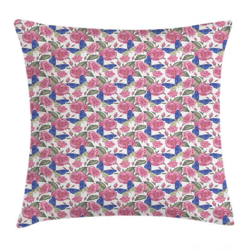 Butterflies Pink Flowers Pillow Cover