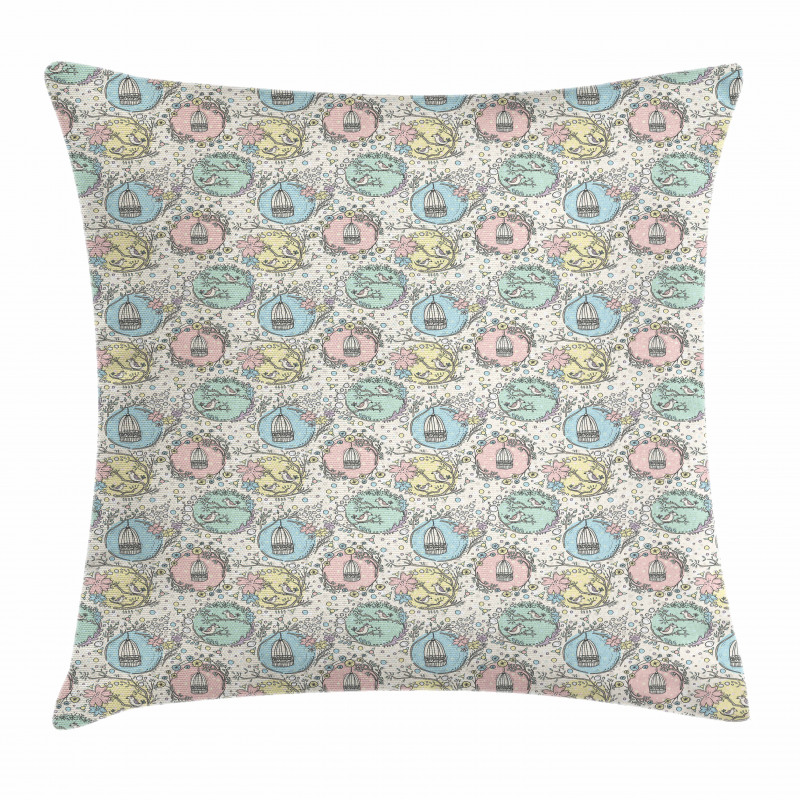 Birdcages Flowering Trees Pillow Cover