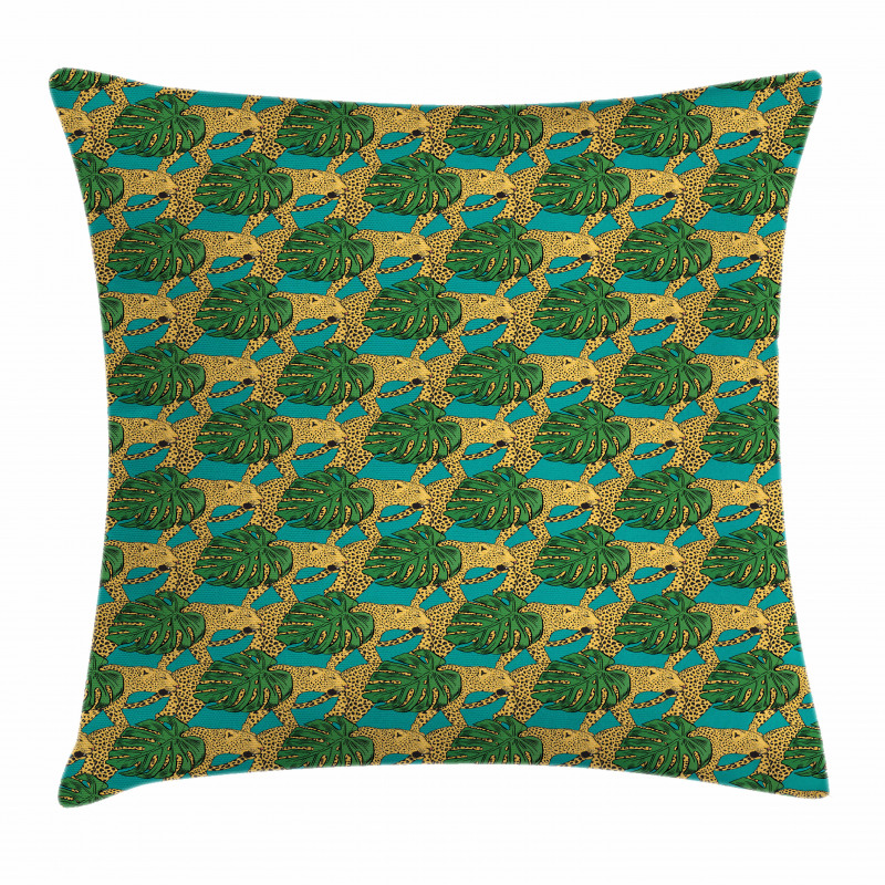 Animals and Monstera Leaves Pillow Cover
