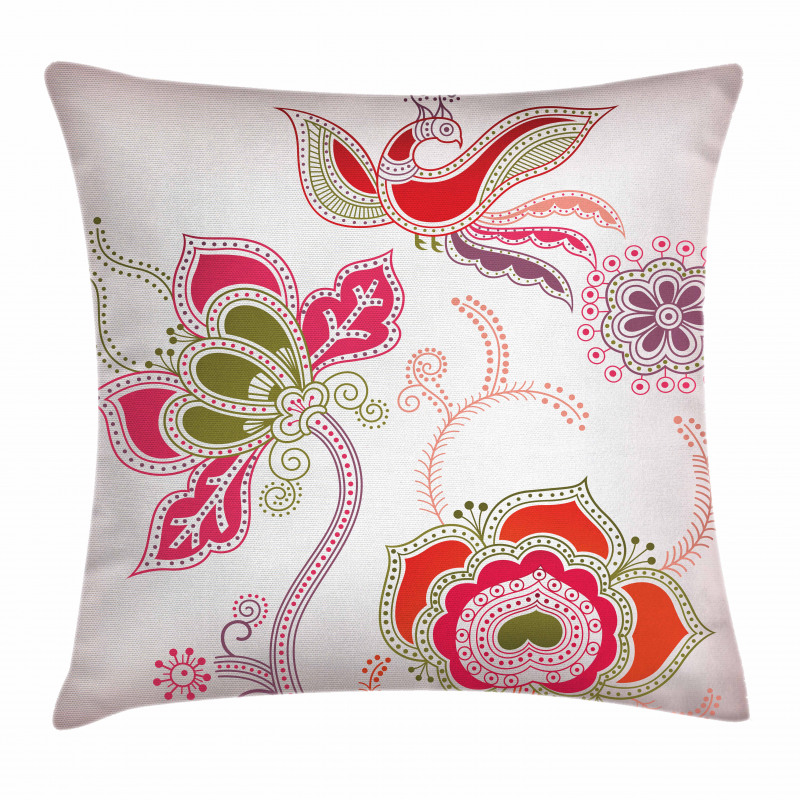 Mystic Bird Eastern Floral Pillow Cover