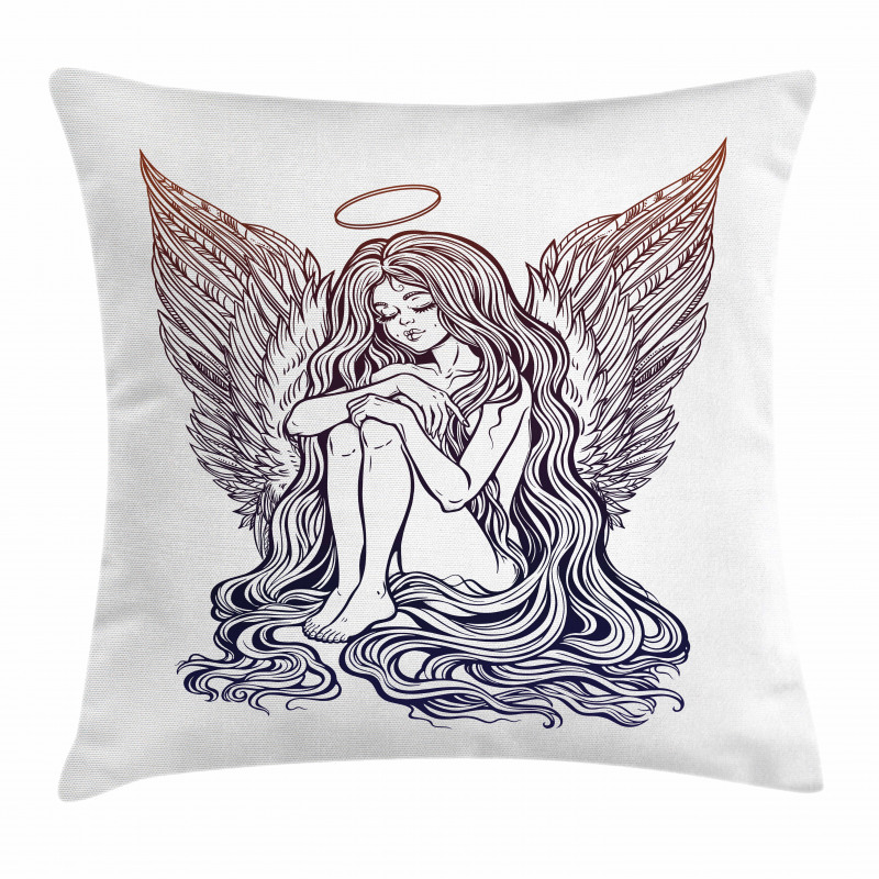 Long Hair Girl and Halo Pillow Cover