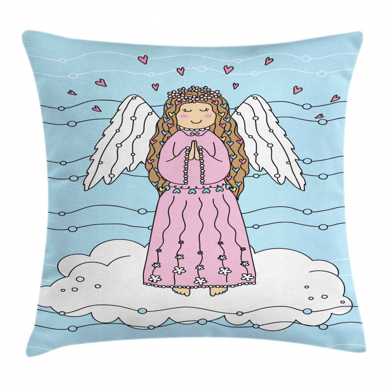 Doodle Girl on Cloud Pillow Cover