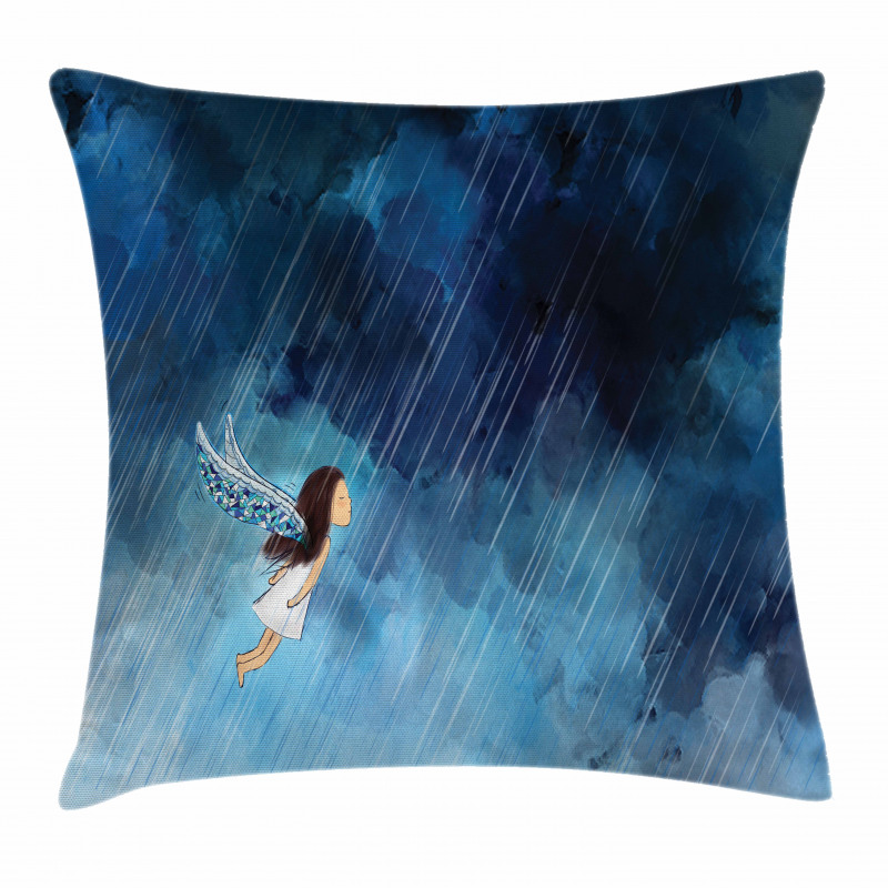 Flying Girl Rainy Sky Pillow Cover