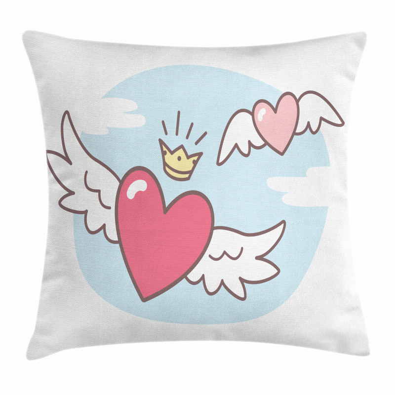 Flying Hearts and Crown Pillow Cover