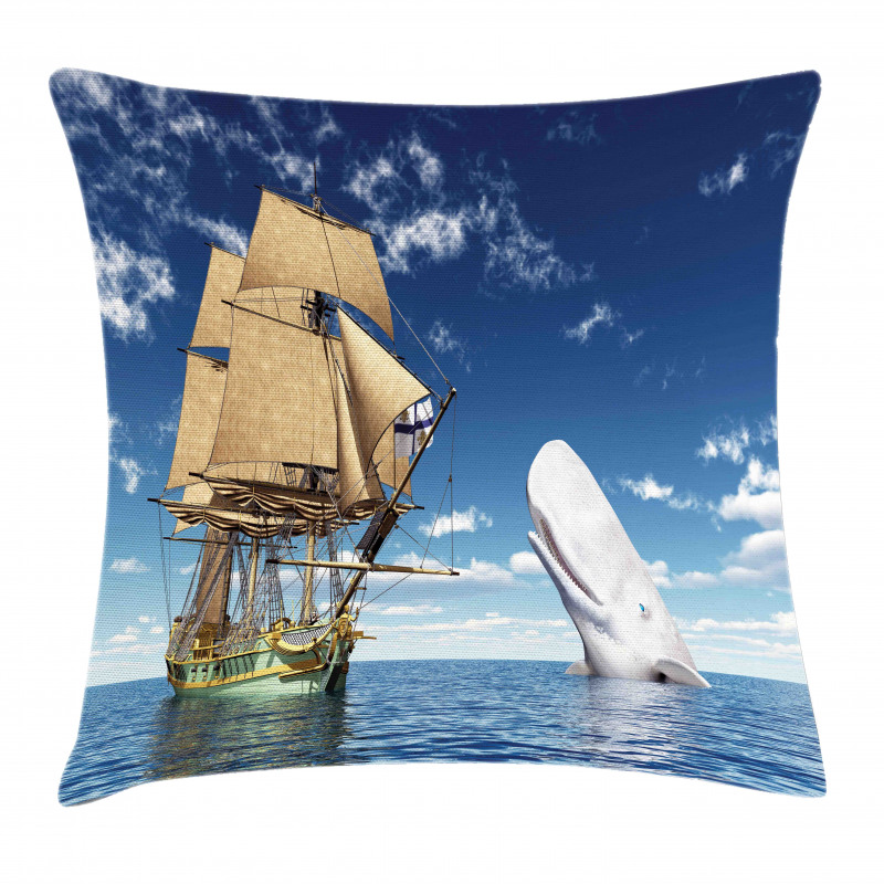 Pirate Ship and Mammal Fish Pillow Cover
