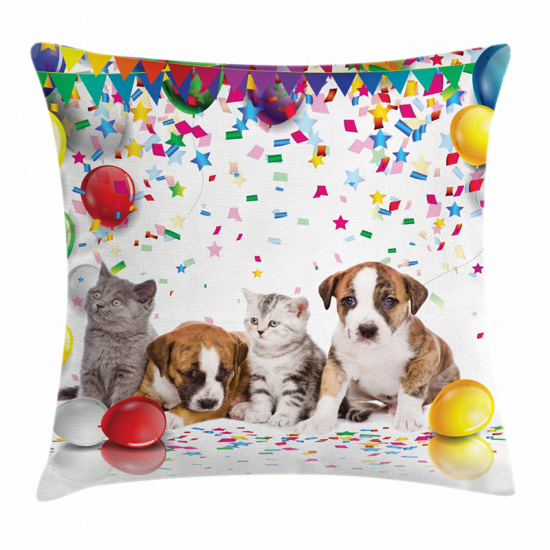 Cat and Dog Party Pillow Cover