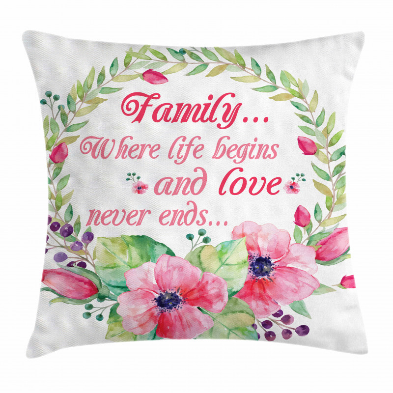 Family Love Saying Wreath Pillow Cover