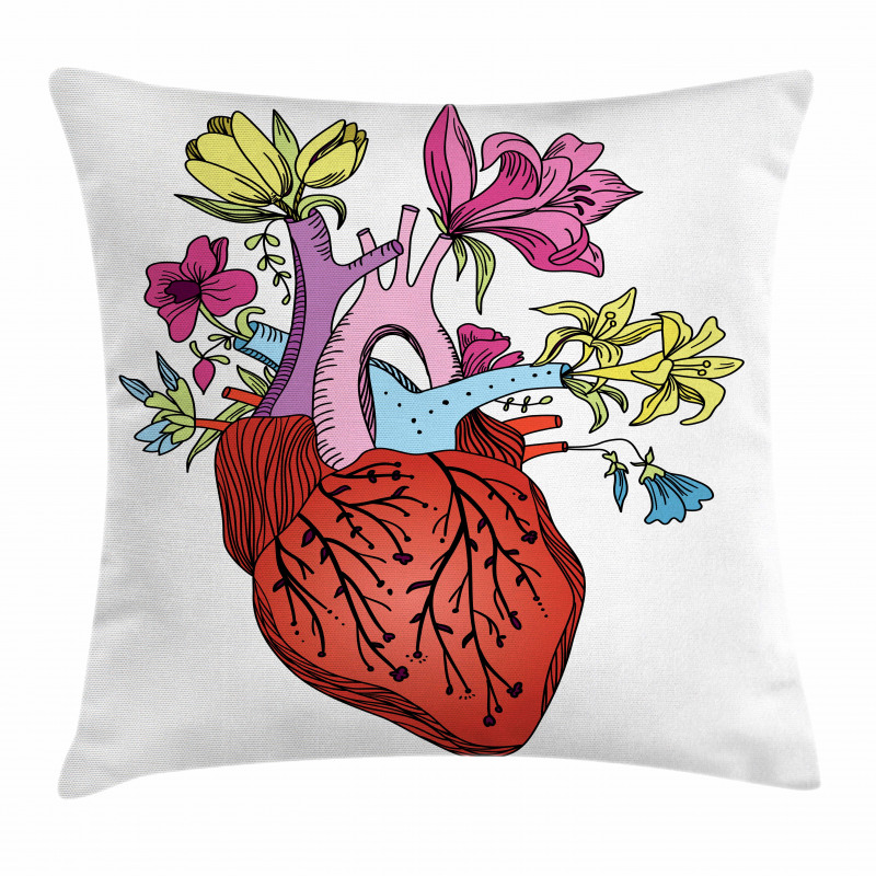 Vivid Flora Human Heart Pillow Cover